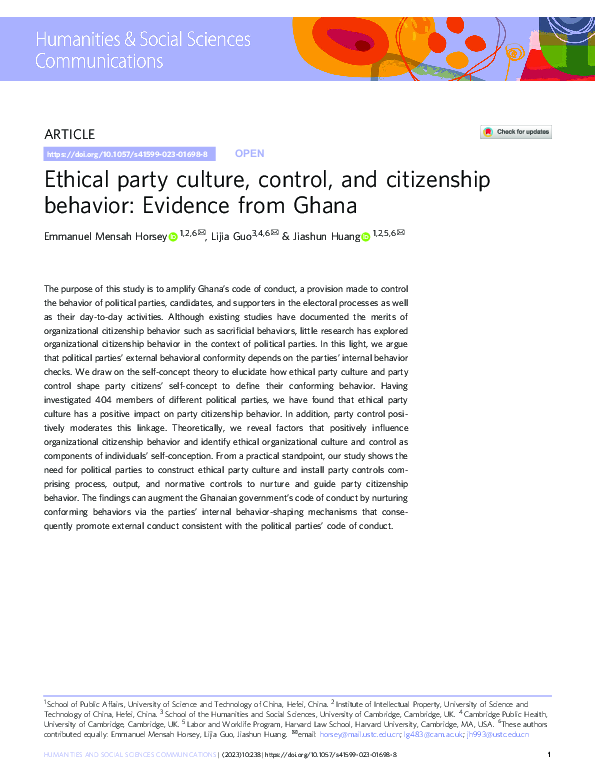 (PDF) Ethical party culture, control, and citizenship behavior ...