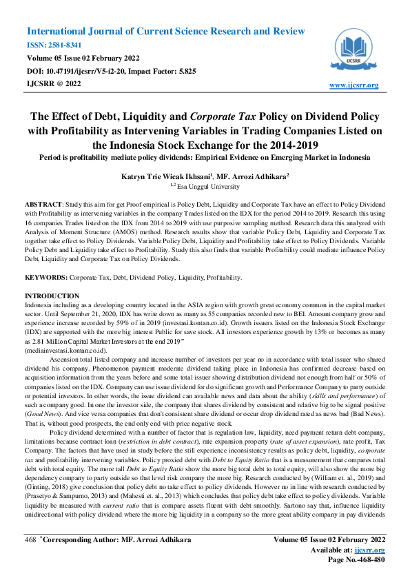 (PDF) The Effect of Debt, Liquidity and Corporate Tax Policy on ...