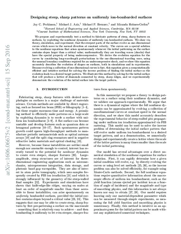 (PDF) Designing steep, sharp patterns on uniformly ion-bombarded surfaces