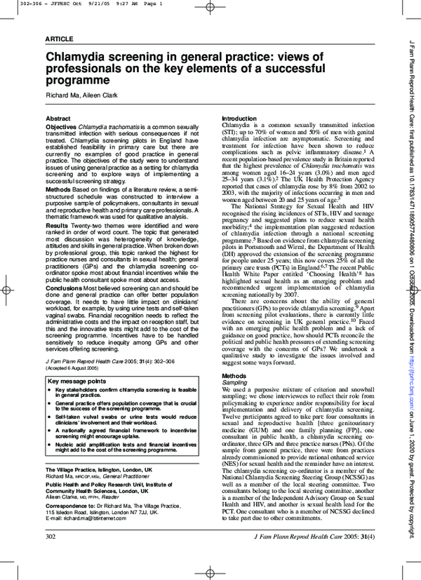 (PDF) Chlamydia screening in general practice: views of professionals ...