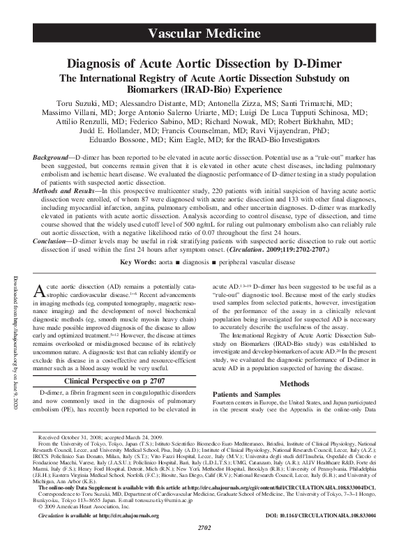 (PDF) Diagnosis of Acute Aortic Dissection by DDimer Uriarte