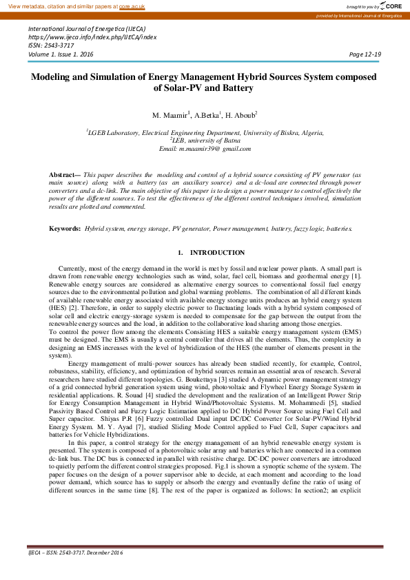 (PDF) Modeling and Simulation of Energy Management Hybrid Sources ...
