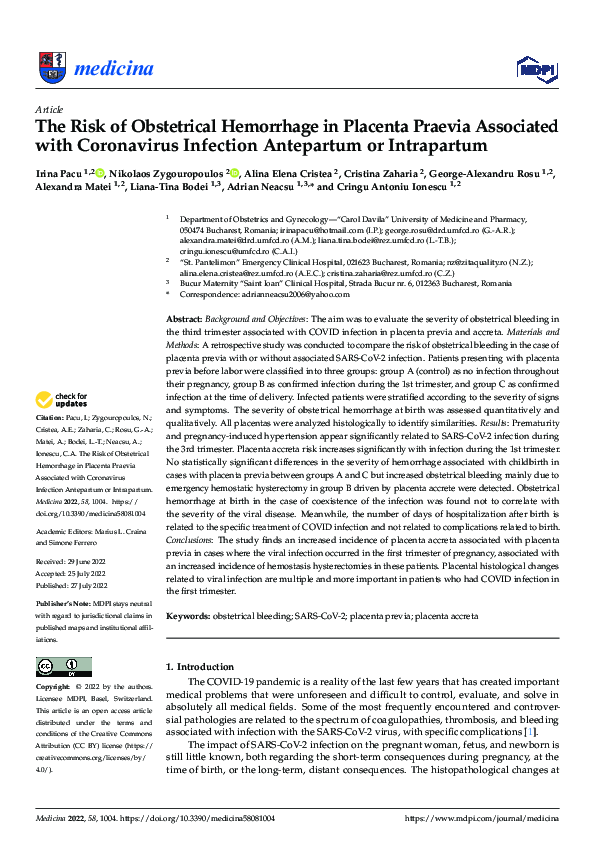(PDF) The Risk of Obstetrical Hemorrhage in Placenta Praevia Associated ...