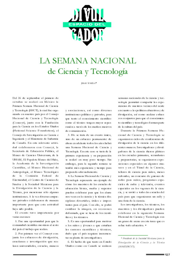 (PDF) La semana nacional de Ciencia y Tecnología