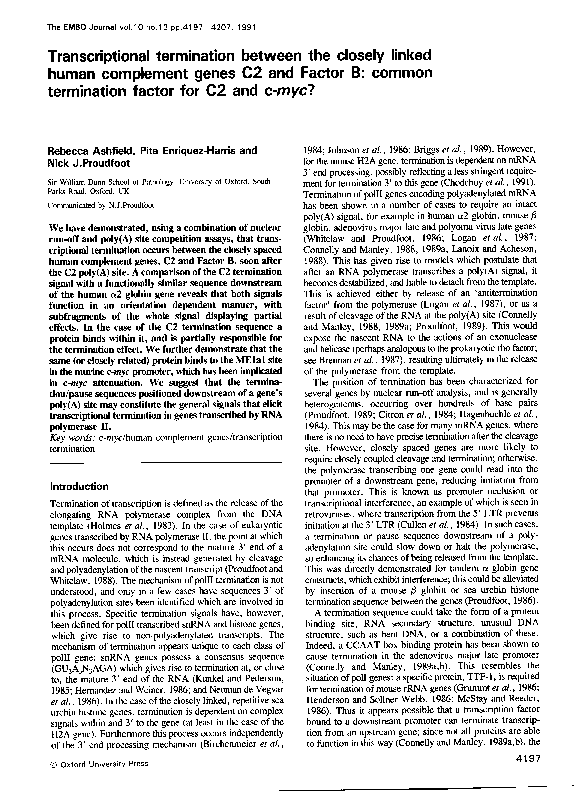 (PDF) Transcriptional termination between the closely linked human ...