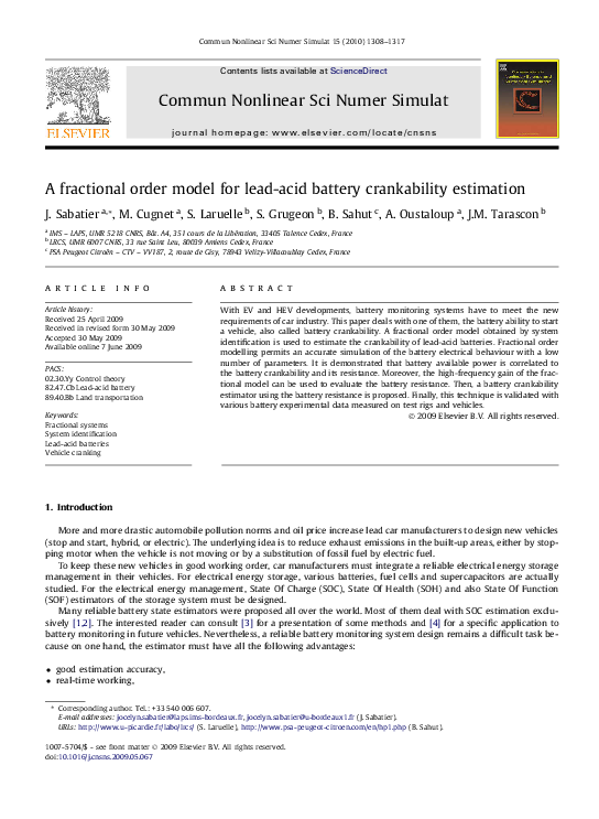 (PDF) A fractional order model for leadacid battery crankability