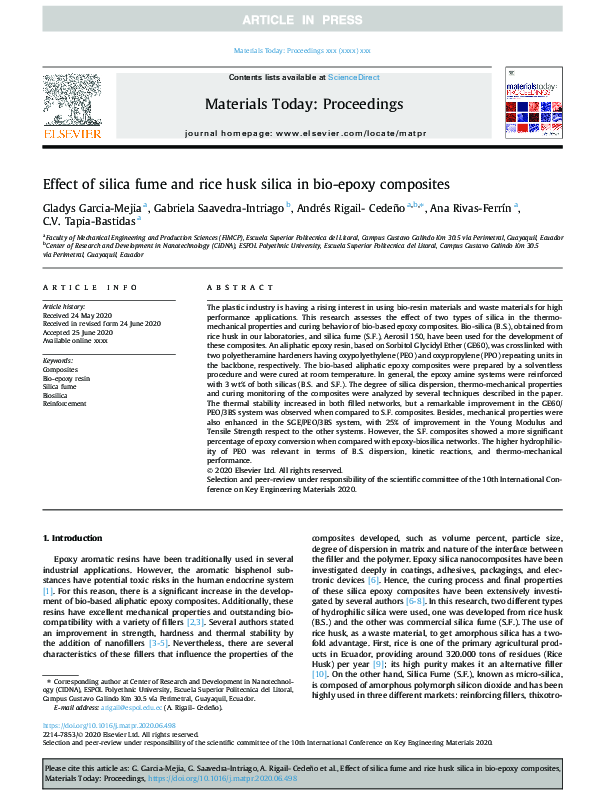 (PDF) Effect of silica fume and rice husk silica in bio-epoxy composites