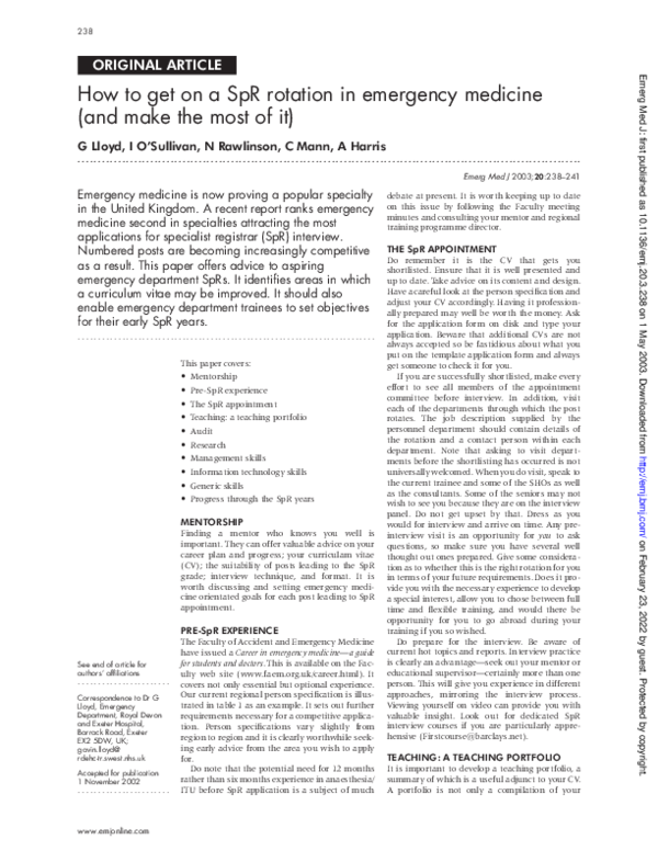 (PDF) How to get on a SpR rotation in emergency medicine (and make the ...