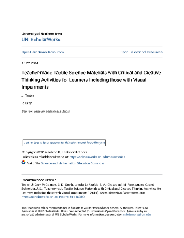 (PDF) Teacher-Made Tactile Science Materials with Critical and Creative ...