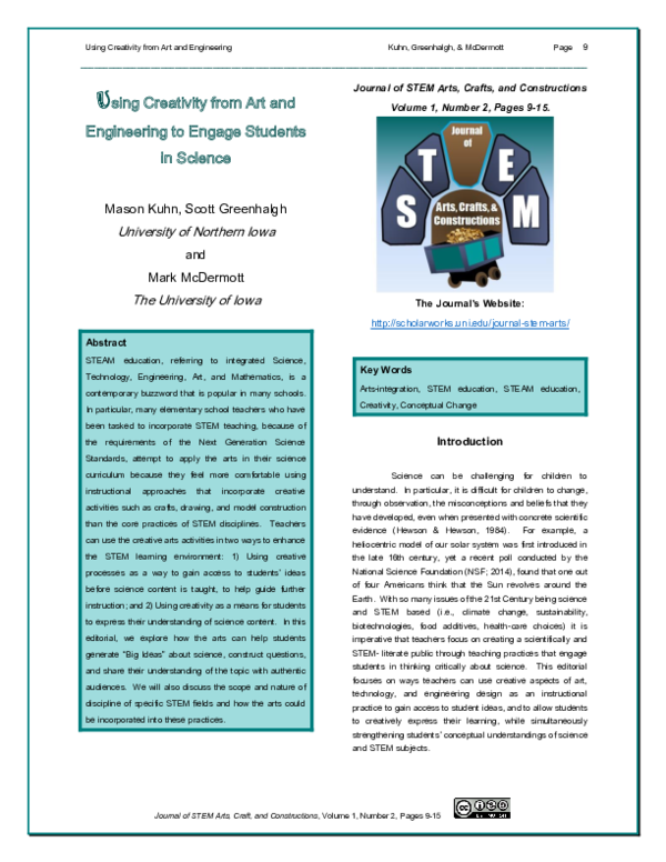 (PDF) Using Creativity from Art and Engineering to Engage Students in ...