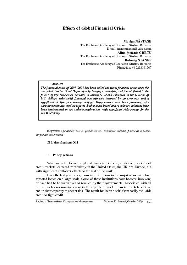 (PDF) Effects of Global Financial Crisis