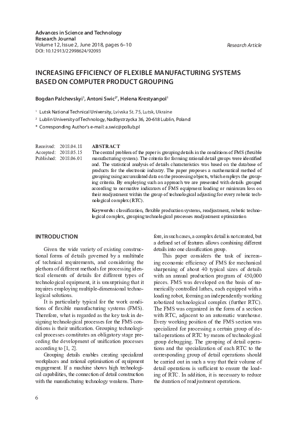 (PDF) Increasing Efficiency of Flexible Manufacturing Systems Based on ...