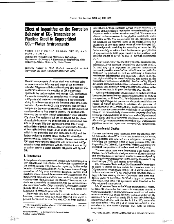 (PDF) Effect of Impurities on the Corrosion Behavior of CO2 ...