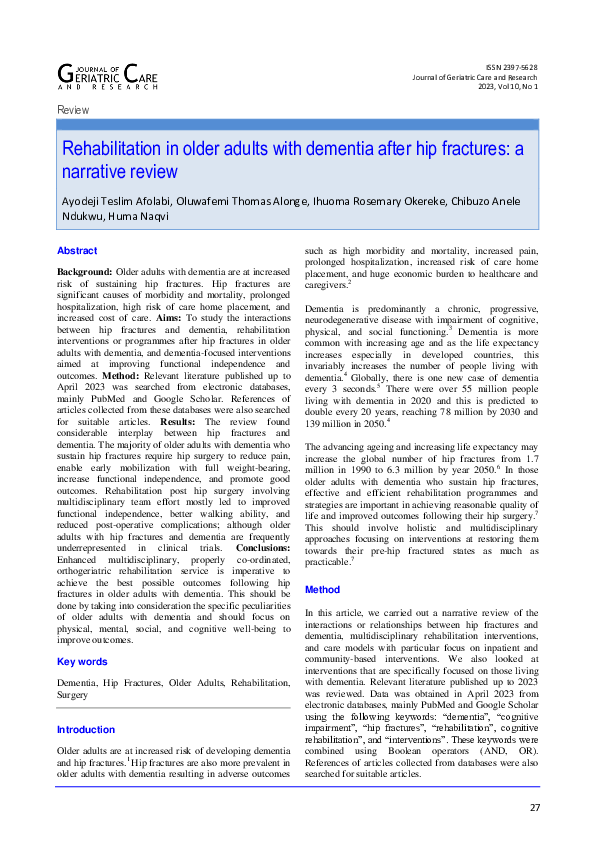 (PDF) Rehabilitation in older adults with dementia after hip fractures ...