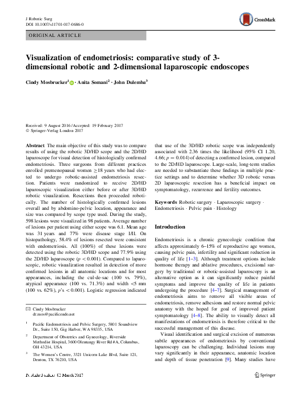 (PDF) Visualization of endometriosis: comparative study of 3 ...