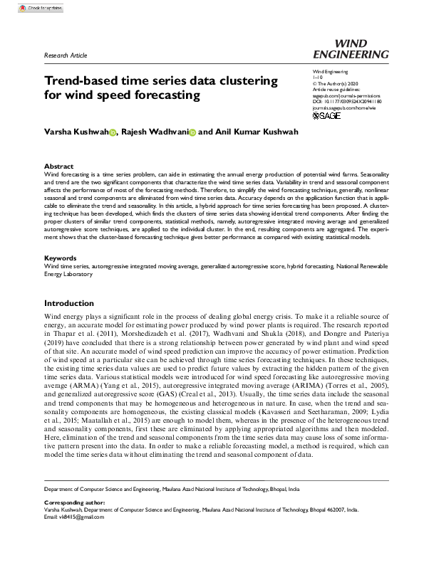 (PDF) Trend-based time series data clustering for wind speed forecasting