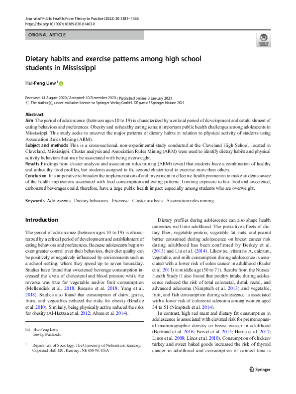(PDF) Dietary habits and exercise patterns among high school students ...