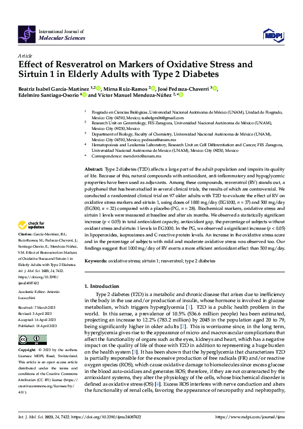 (PDF) Effect of Resveratrol on Markers of Oxidative Stress and Sirtuin ...