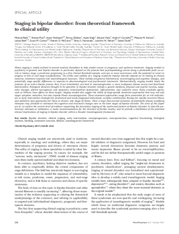 (PDF) Staging in bipolar disorder: from theoretical framework to ...