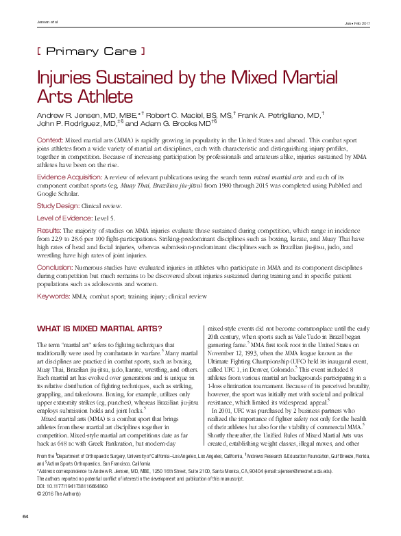 (PDF) Injuries Sustained by the Mixed Martial Arts Athlete