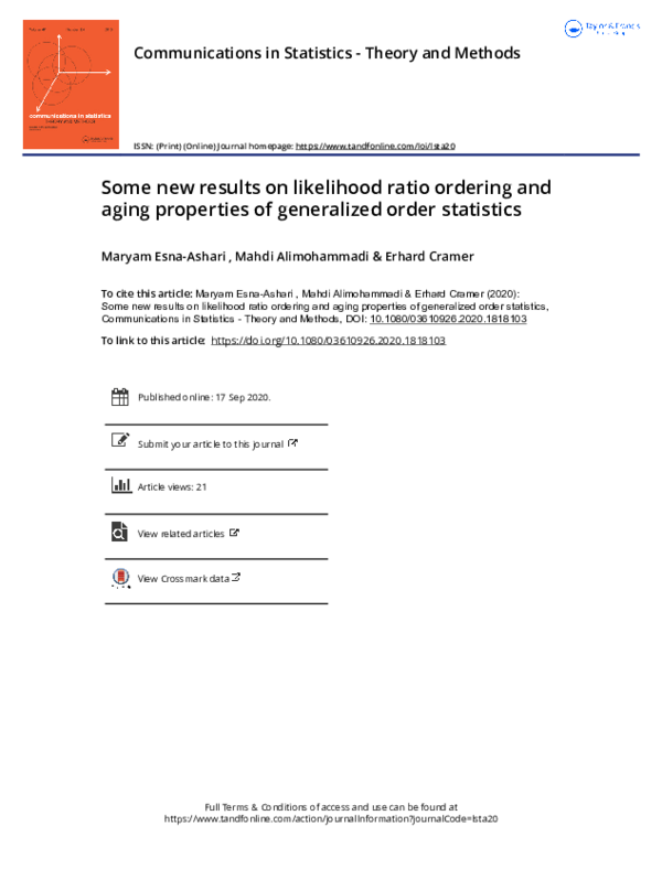 (PDF) Some new results on likelihood ratio ordering and aging ...