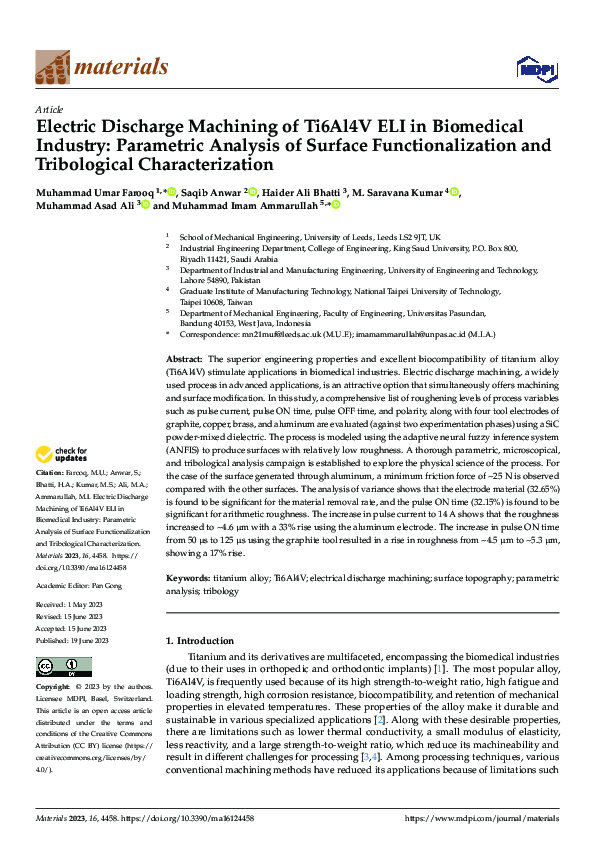 (PDF) Electric Discharge Machining of Ti6Al4V ELI in Biomedical ...
