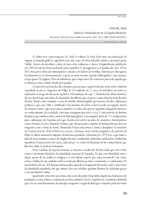 (PDF) LINEHAN, Peter – Historia e Historiadores de la España Medieval ...