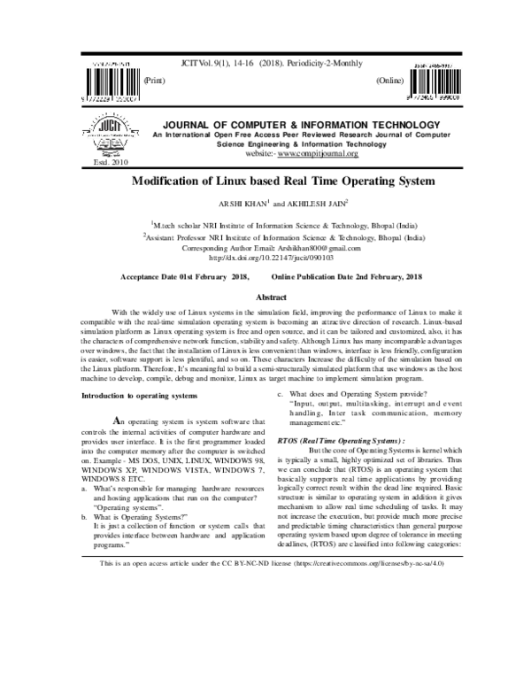 (PDF) Modification of Linux based Real Time Operating System