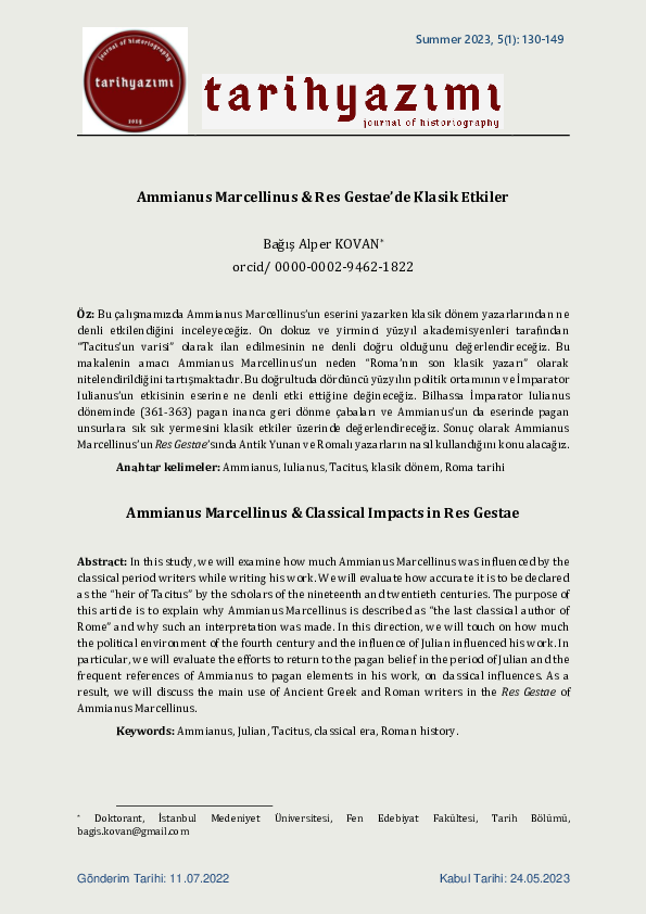 (PDF) Ammianus Marcellinus & Res Gestae'de Klasik Etkiler