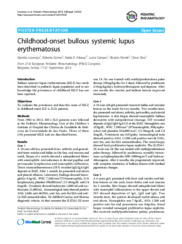 (PDF) Childhood-onset bullous systemic lupus erythematosus | Roberta ...