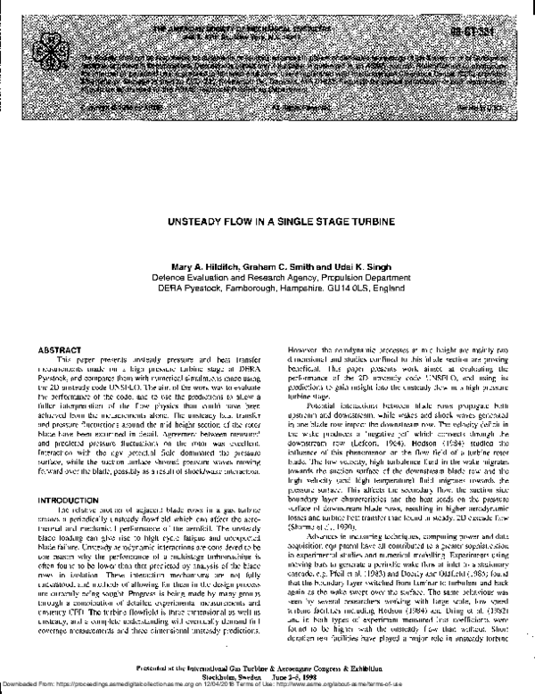 (PDF) Unsteady Flow in a Single Stage Turbine