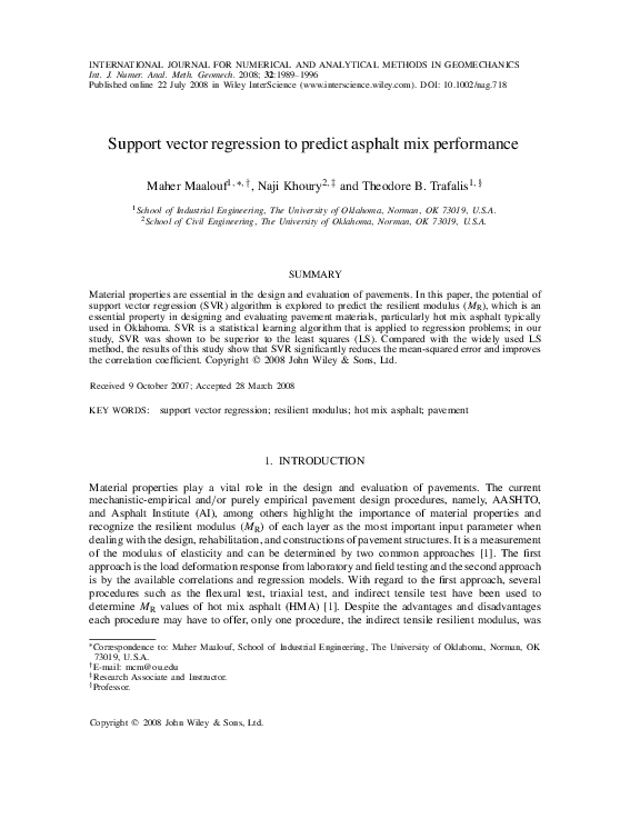 (PDF) Support vector regression to predict asphalt mix performance