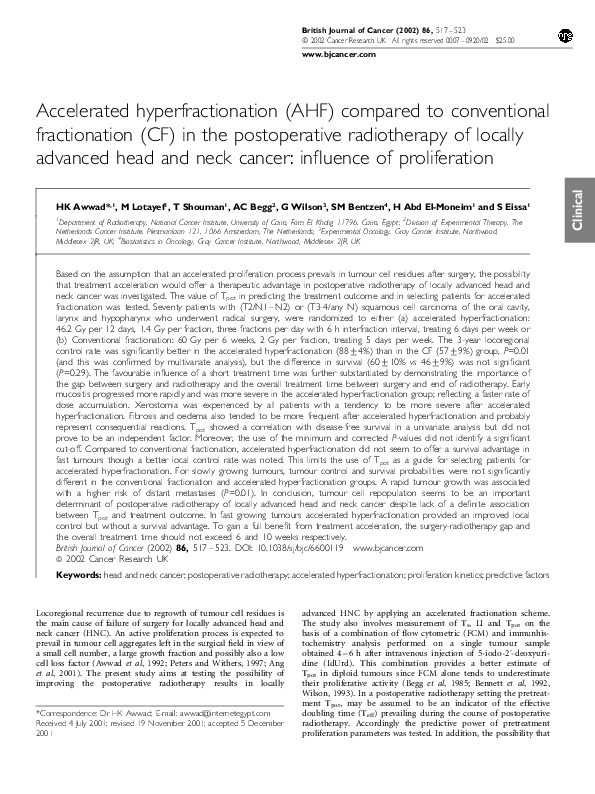 (PDF) Accelerated hyperfractionation (AHF) compared to conventional ...
