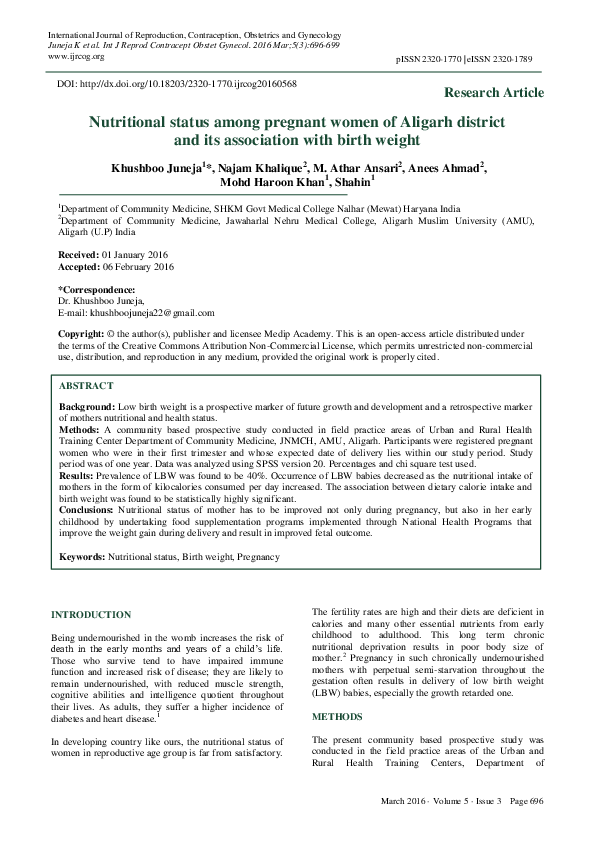 (PDF) Nutritional status among pregnant women of Aligarh district and ...