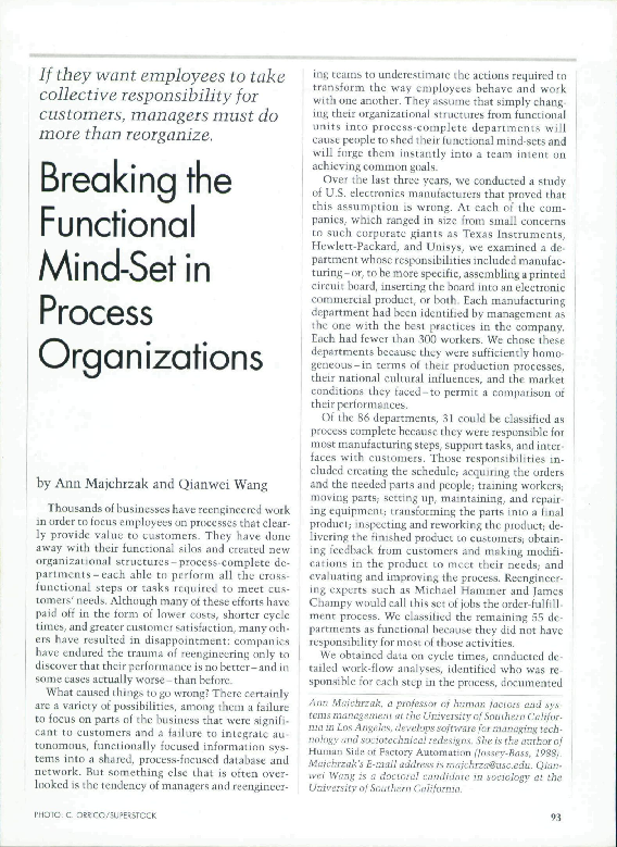 View of (PDF) Breaking the Functional Mind Set in Process Organizations