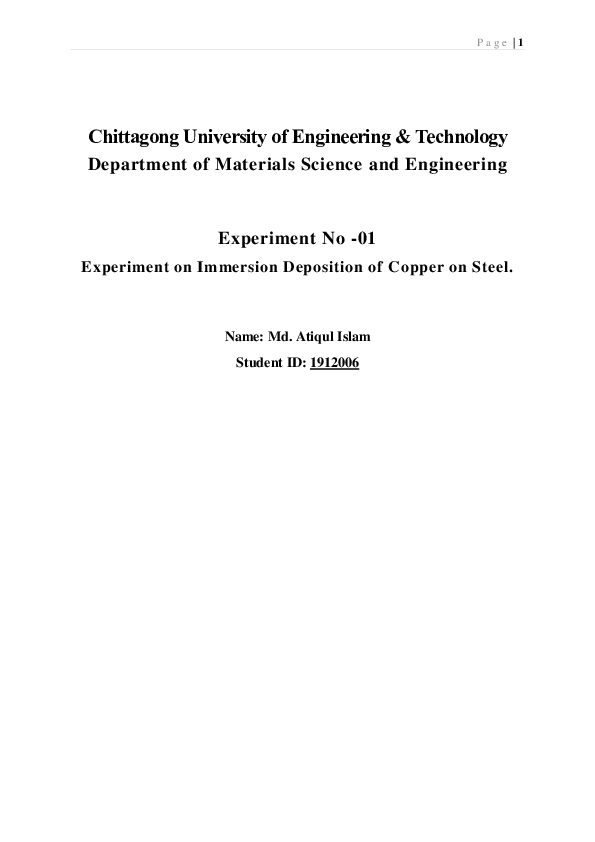 (PDF) Experiment on Immersion Deposition of Copper on Steel.