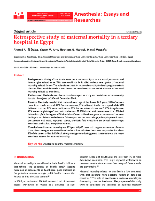 (PDF) Retrospective study of maternal mortality in a tertiary hospital ...