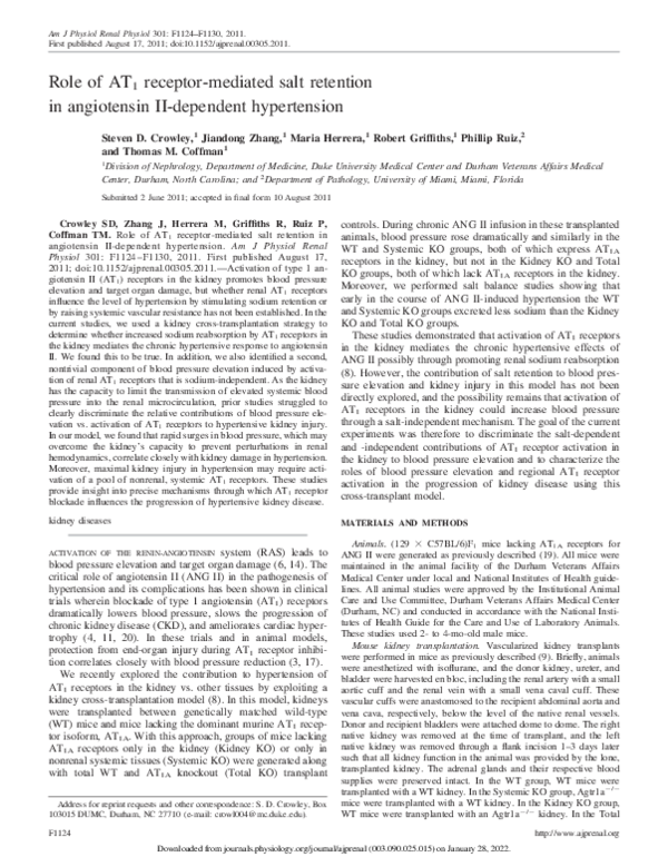 (PDF) Role of AT1 receptor-mediated salt retention in angiotensin II ...
