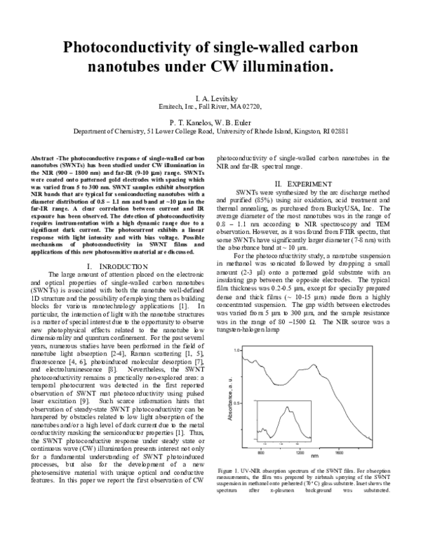 (PDF) Photoconductivity of single-wall carbon nanotubes under ...