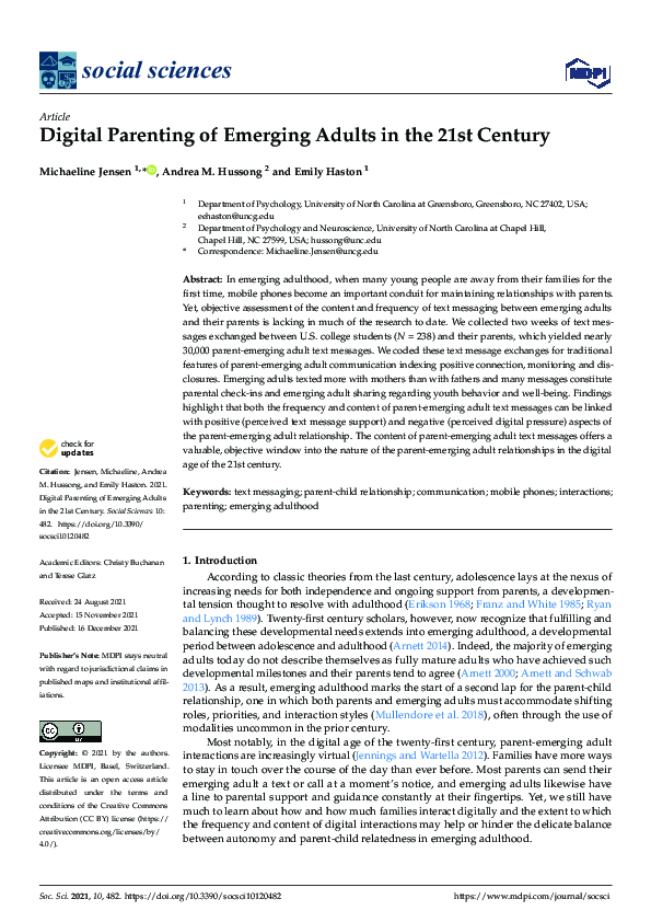 (PDF) Digital Parenting of Emerging Adults in the 21st Century