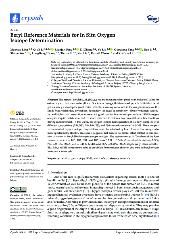 (PDF) Beryl Reference Materials for In Situ Oxygen Isotope Determination