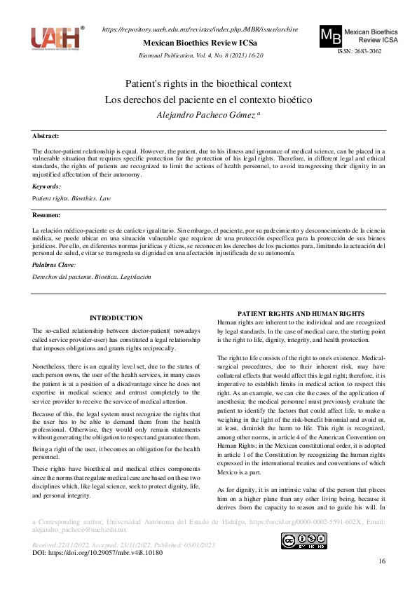 (PDF) Patient's rights in the bioethical context