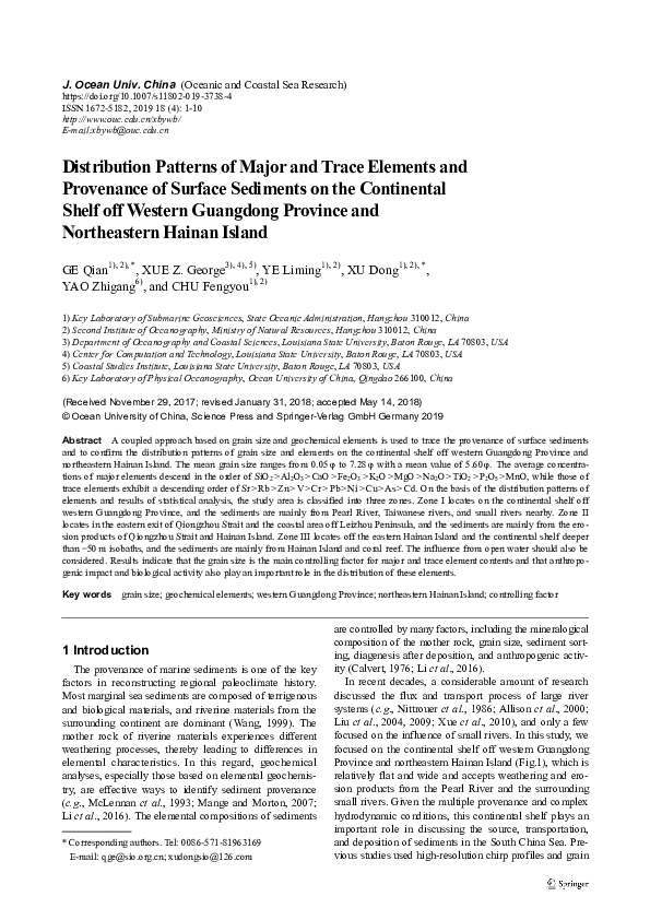 (PDF) Distribution Patterns of Major and Trace Elements and Provenance ...