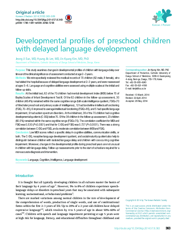 (PDF) Developmental Profiles of Preschool Children With Spastic ...