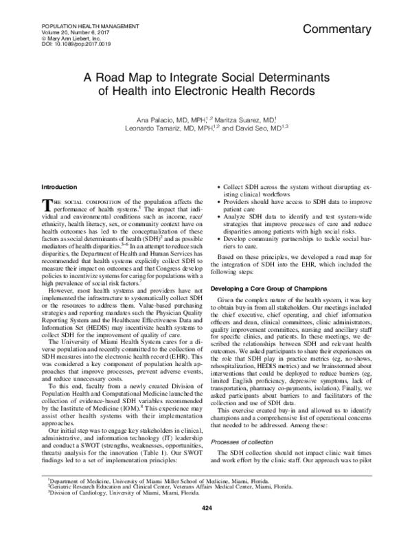 (PDF) A Road Map to Integrate Social Determinants of Health into ...