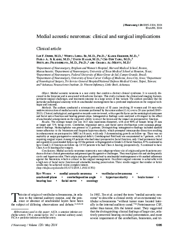 (PDF) Medial acoustic neuromas clinical and surgical implications