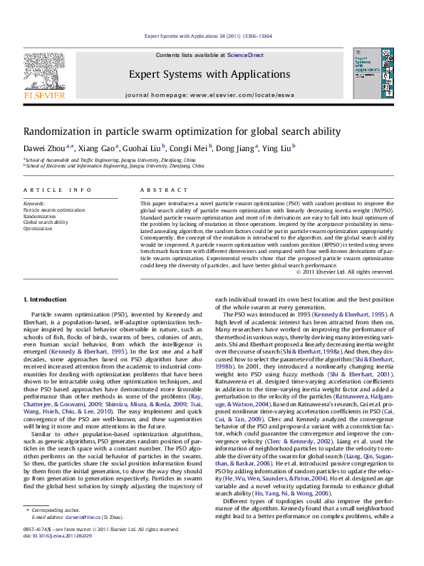 (PDF) Randomization in particle swarm optimization for global search ...
