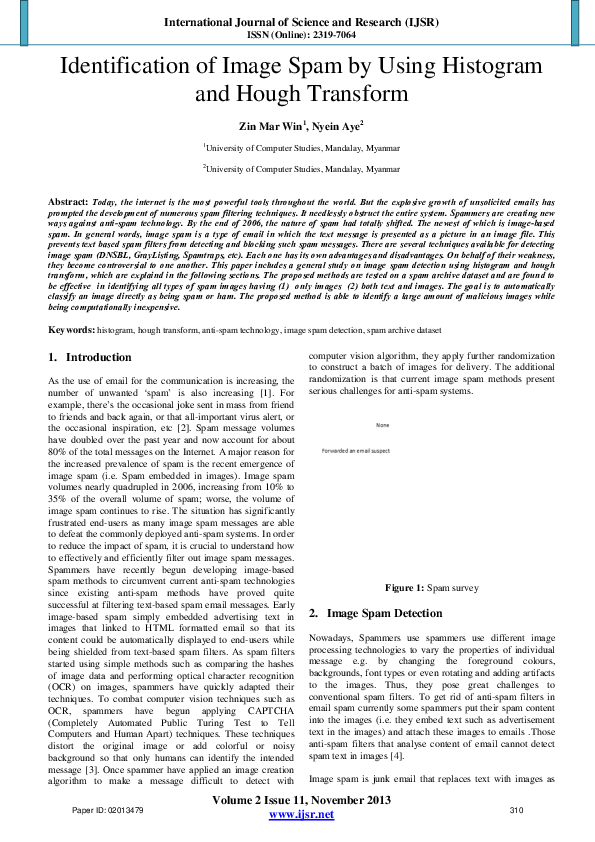 (PDF) Identification of Image Spam by Using Histogram and Hough Transform