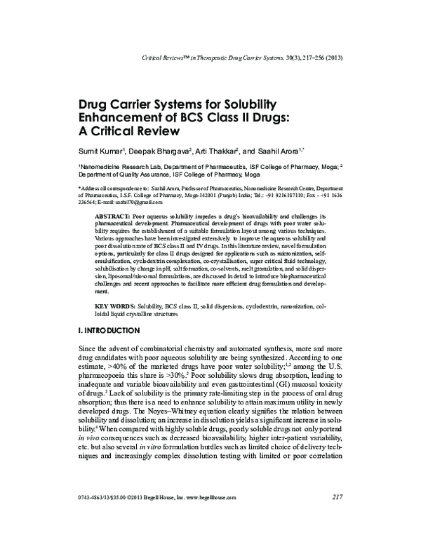 (PDF) Drug Carrier Systems for Solubility Enhancement of BCS Class II ...