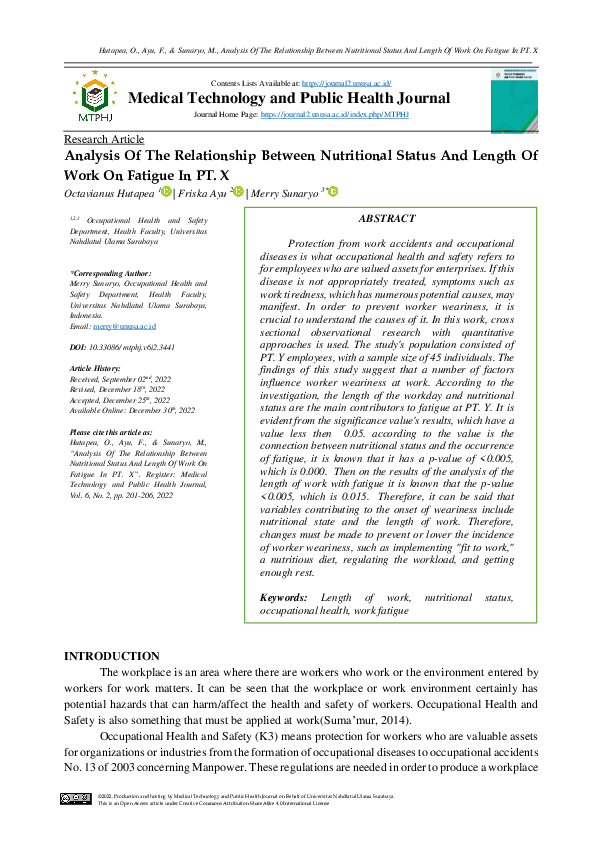 (PDF) Analysis Of The Relationship Between Nutritional Status And ...